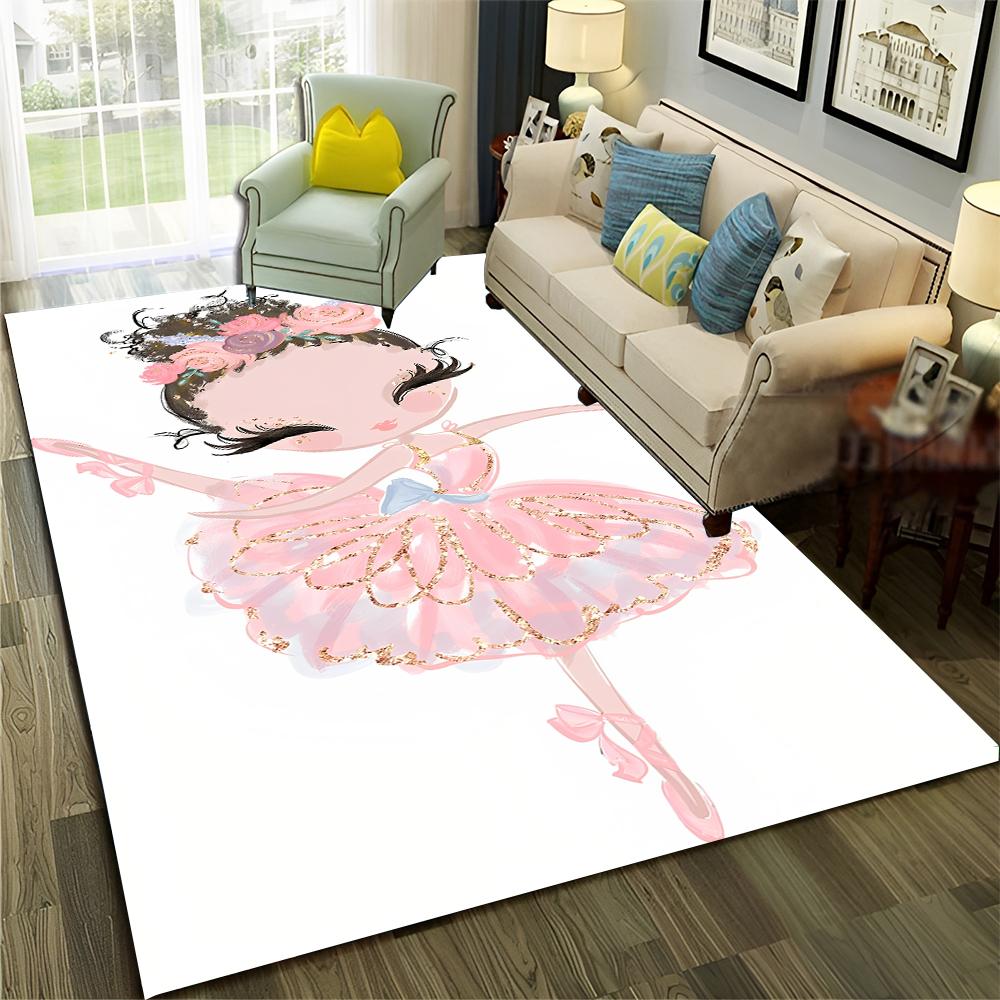 Ballet Girl Ballerina Swan Cartoon Carpet Rug for Home Living Room Bedroom Sofa Doormat Decor,kids Area Rug Non-slip Floor Mat