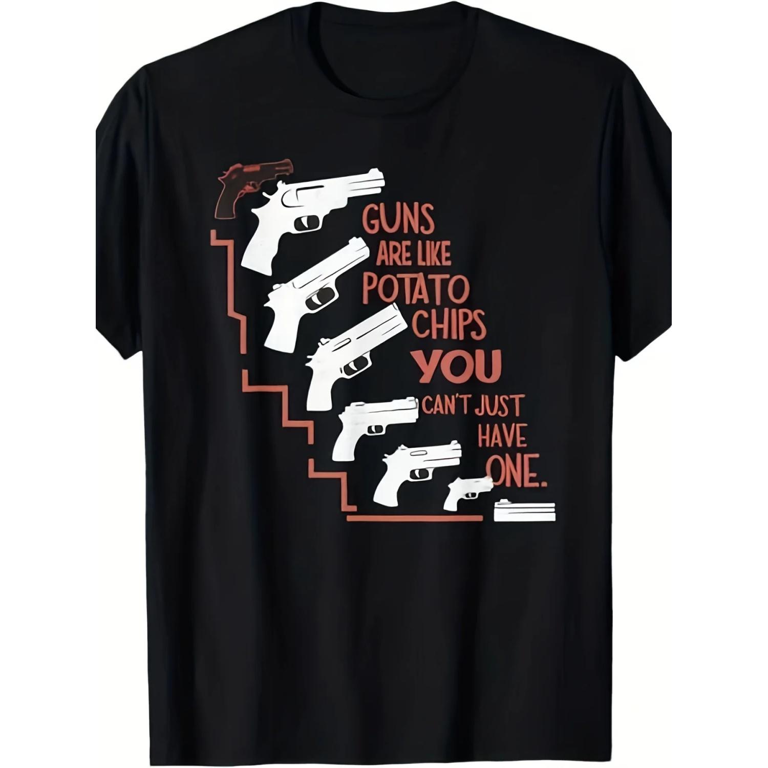 Guns Are Like Potato Chips T Shirt Women Short Sleeve Casual Top Funny Gun Graphic Humor Slogan Comfortable for Everyday Wear S чёрный