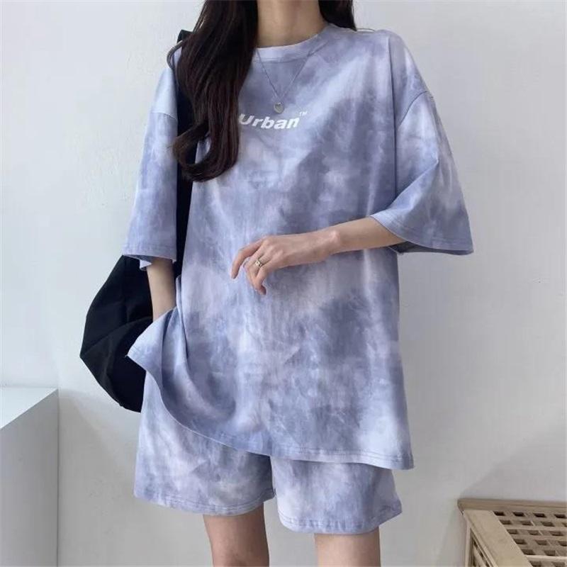 Women's Tie Dye Two Piece Set Urban Print Casual T-Shirt And Shorts Set