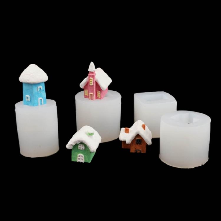 4x Silicone Mould Small House Resins Mould 3D Hut Candle Castings Molds