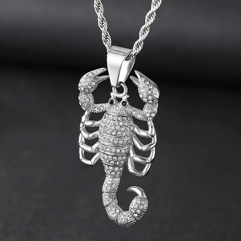 Full Zirconia Big Scorpion Pendant Necklace For Men Women Hip Hop Stainless Steel Trendy Jewelry Golden Animal Accessories Gift