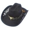 Fashion embroidered suede western cowboy hat big brim bull head accessories outdoor visor versatile trendy top hat