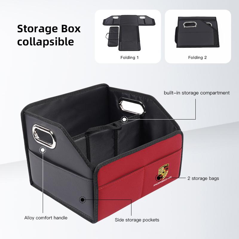 Car Trunk Organizer Folding Storage Box Leather Accessories For Porsche Panamera Taycan 911 718 Macan Cayenne Boxster Cayman 918