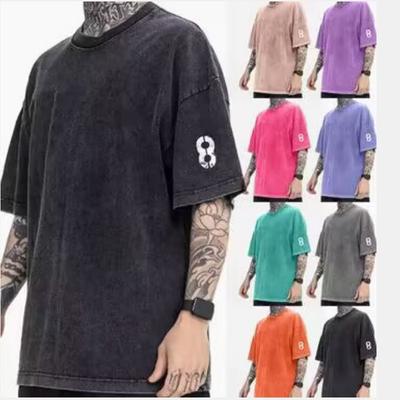 Acid Wash Cotton T Shirt Men's Round Neck Worn-out Short Sleeved T-shirt Youth Fashion Casual T-shirt
