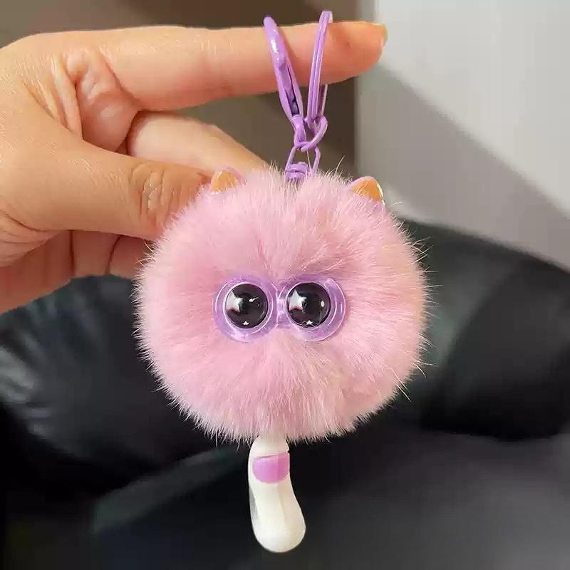 

Cute imitation rex rabbit hair kitten pendant car key chain pendant doll plush schoolbag bag ornaments gift birthday gift