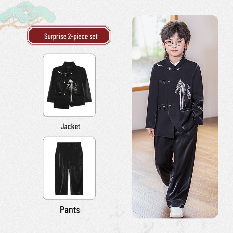 Guttehøst Hanfu Tang-drakt: Broderi Ståkrage Nasjonal Stil Sett for Opptredener