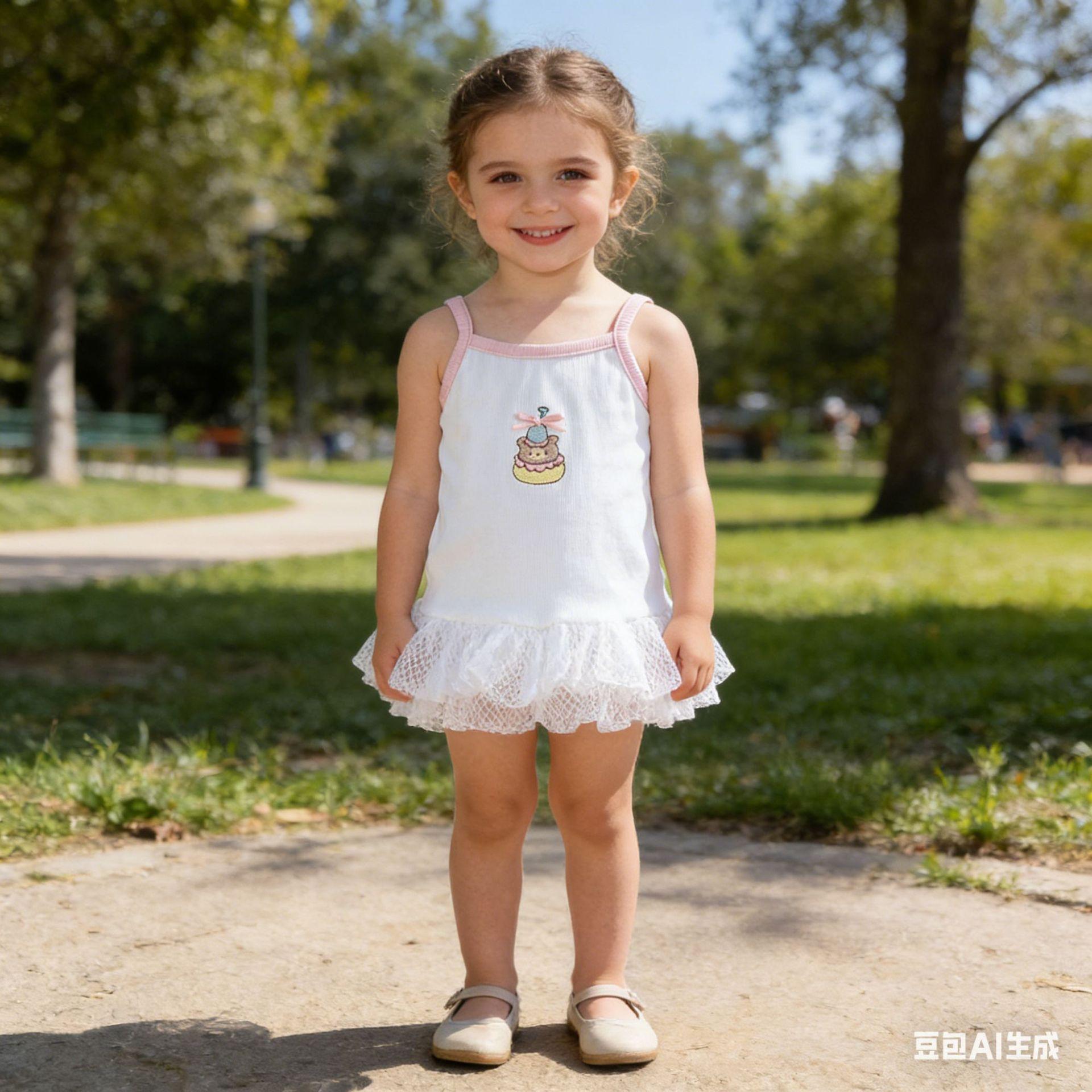Girls Summer Sleeveless Princess Ruffled Lace Trim Top with Cute Print 80