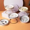 High-Foot Ceramic Raised Pet Bowl Large Diameter Neck Guard Slow Feeder Bowl Flat Face Cat Water Bowl Against Bloat