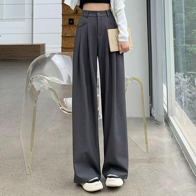 Fashion New High Waist Women Straight Wide Leg Pants Simple Office Ladies Solid Casual Pants Loose Elegant Pockets Slim Fit Female Trousers 25625