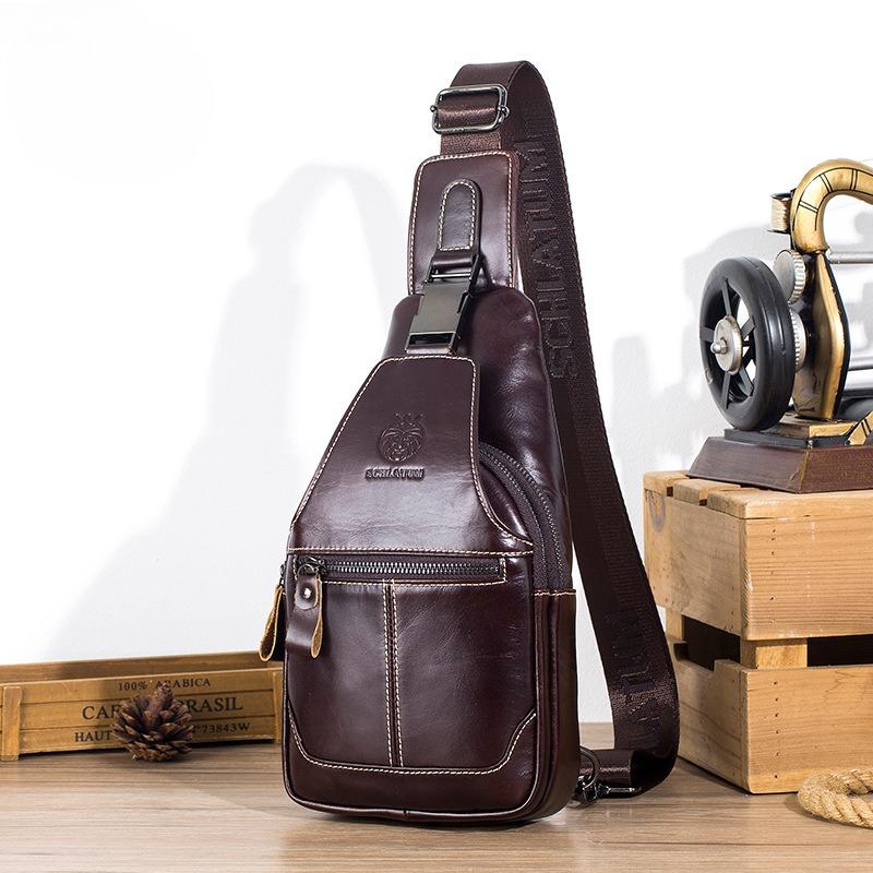 Genuine Leather Crossbody Bag, Retro Cowhide Men's Front Shoulder Bag