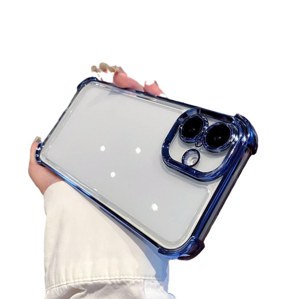 Applicable To IPhone16ProMax Electroplated Four Corner Anti-fall Transparent Mobile Phone Case Space Shell Apple 15 Hard Shell Soft Edge