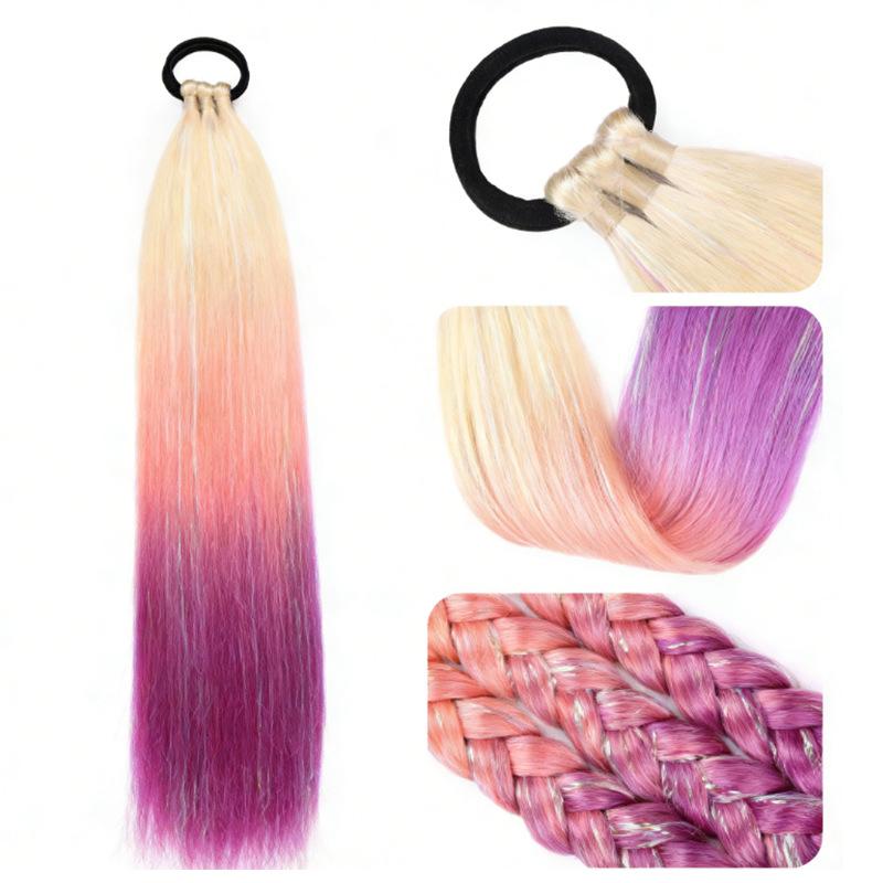 Colored Hair Extensions for Braids Ombre Ponytail Extension Colorful 18 Inch Crazy Tinsel Hair Day Accessories for Women