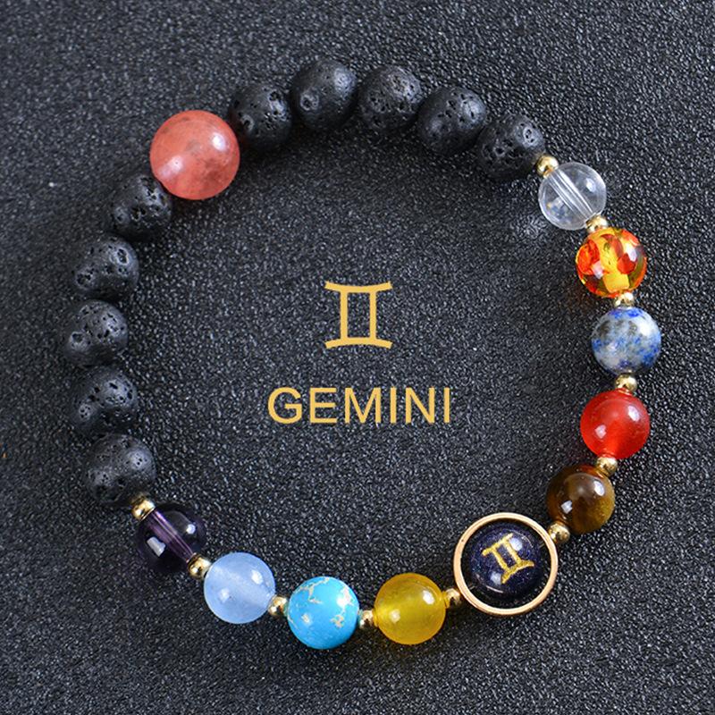 Solar System 12 Constellation Bracelet For Men And Women Volcanic Stone Hand Beaded Colored Stone Stretch Hand