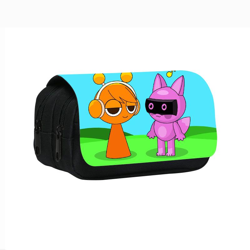 Neues Rhythmusbox-bedrucktes doppellagiges Federmäppchen, Sprunki Musikspiel Schulsachen-Tasche für Grund- und Mittelschüler.