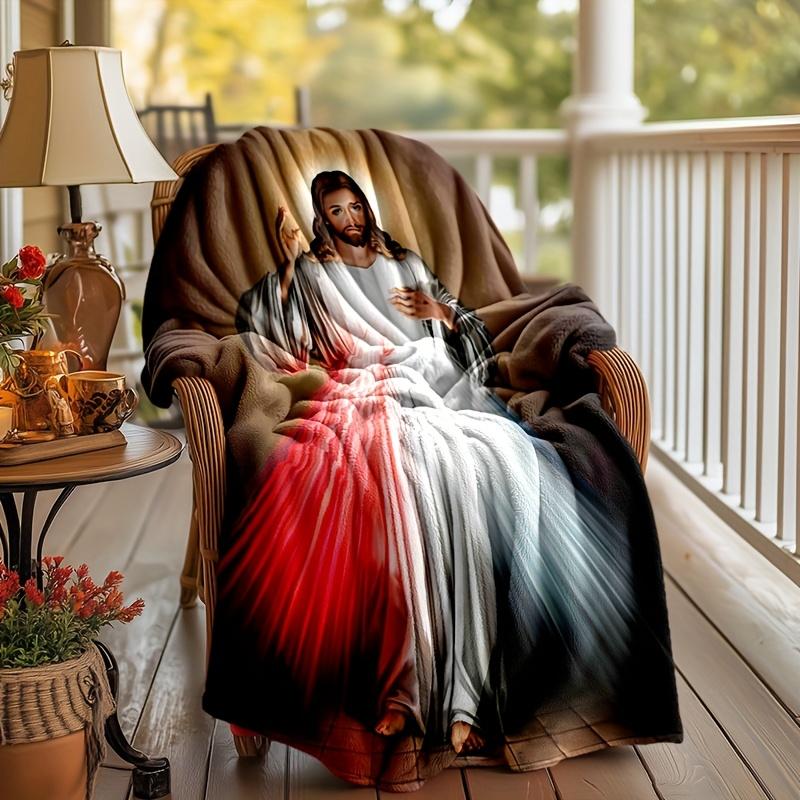 1pc Religious Jesus Flannel Blanket For All Season, Cozy Warm Soft Blanket For Travelling