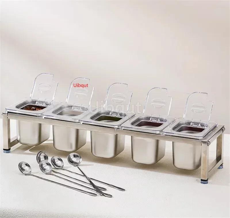 Stainless Steel Transparent GN Pans Visible Food Exhibition Plate Basin Tray Milk Tea Shop Basin Container Storage Box with Rack