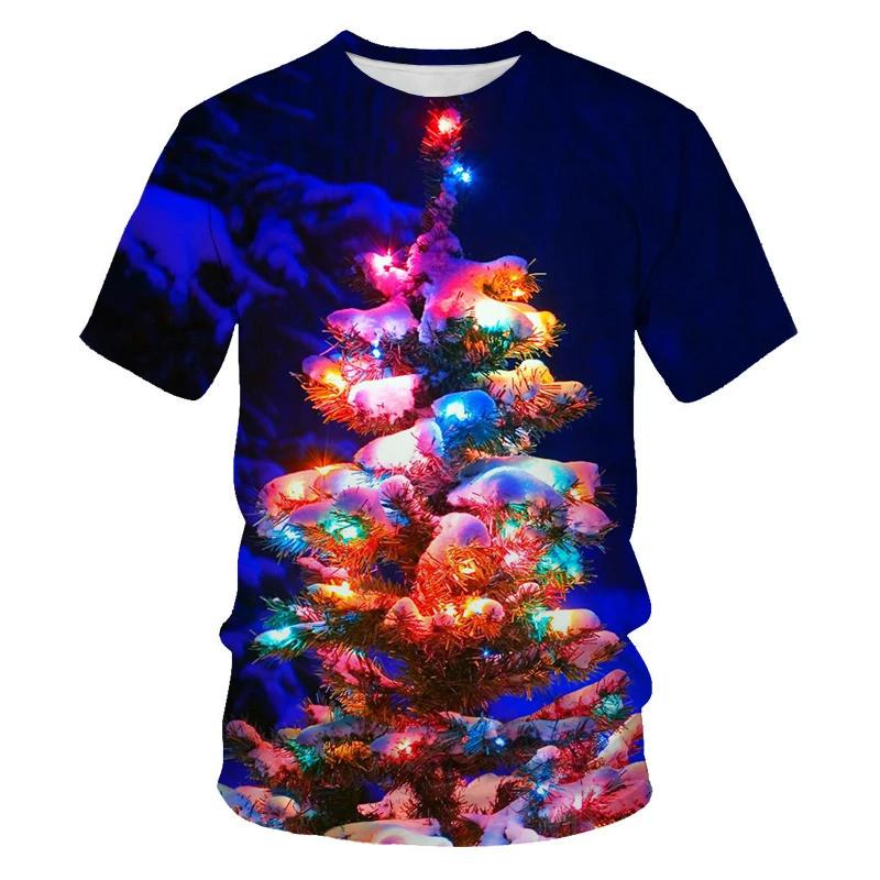 Neutral Santa Claus 3D printed T-shirt men's casual short sleeved top T-shirt fun street wear fashionable fun Christmas T-shirt