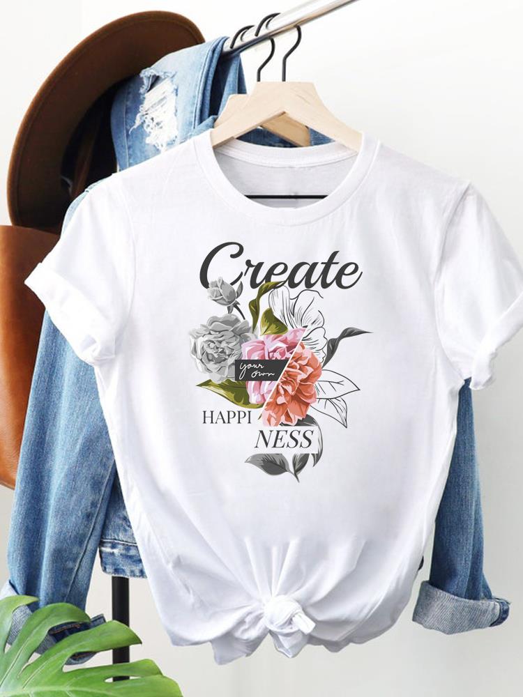 (Aziatische maat) liefdeshart stijl 90s Dameskleding Korte Mouw T-shirt Mode Tee Top Vrouw Print Vrouwen Grafische T-shirts