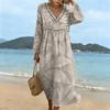 Fashionable Lady's V-neck Mid-length Casual Long-sleeved Dress