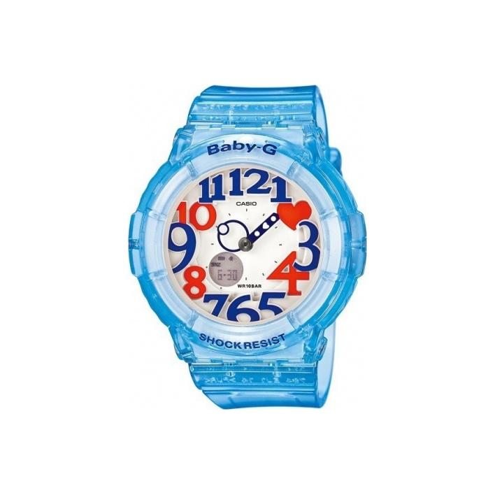 Casio Baby-G Series Date Display Neon Backlight Quartz Movement Resin Strap Watch Women watches White BGA-131-2B Blue Strap