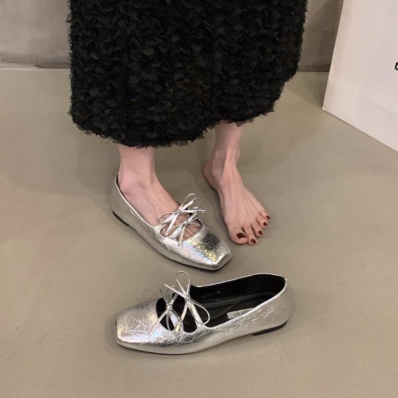 Sweet Double Bowknot Women Mary Jane Shoes New 2025 Square Toe Dress Flat Shoe Ladies Red Soft Sole Shoes Zapatos