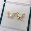 Zhuji Freshwater Pearl Stud Earrings – Women's Diamond Butterfly Design