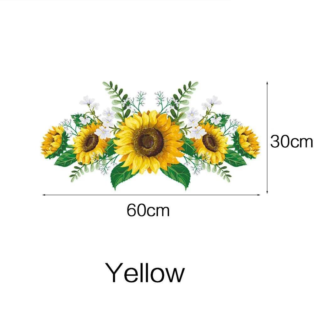 Pegatinas de Pared de Girasol 60cmx30cm Decoración para Habitación Infantil Flor Adhesiva para Dormitorio Decoración del Hogar Papel Pintado Adhesivo