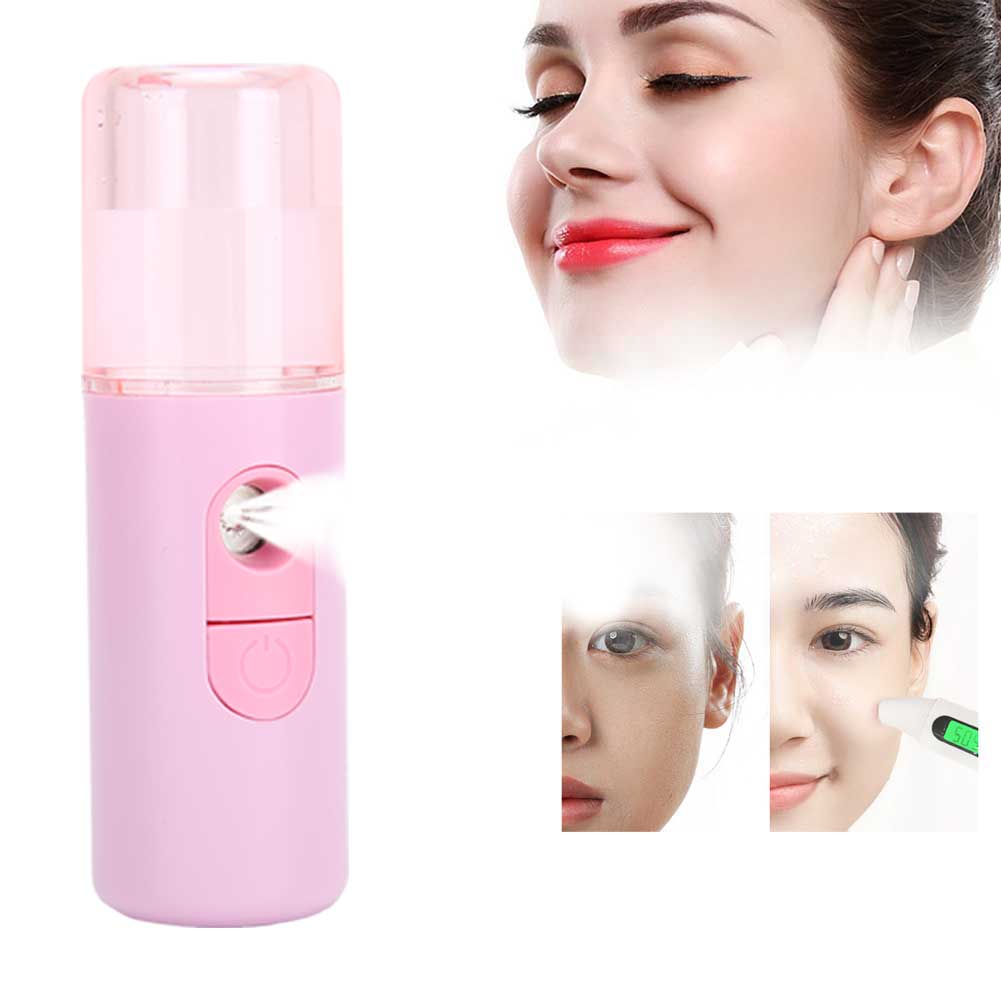 Mist Sprayer Hydrating Portable USB Face Steaming Skin‑Care Humidifier(Pink )