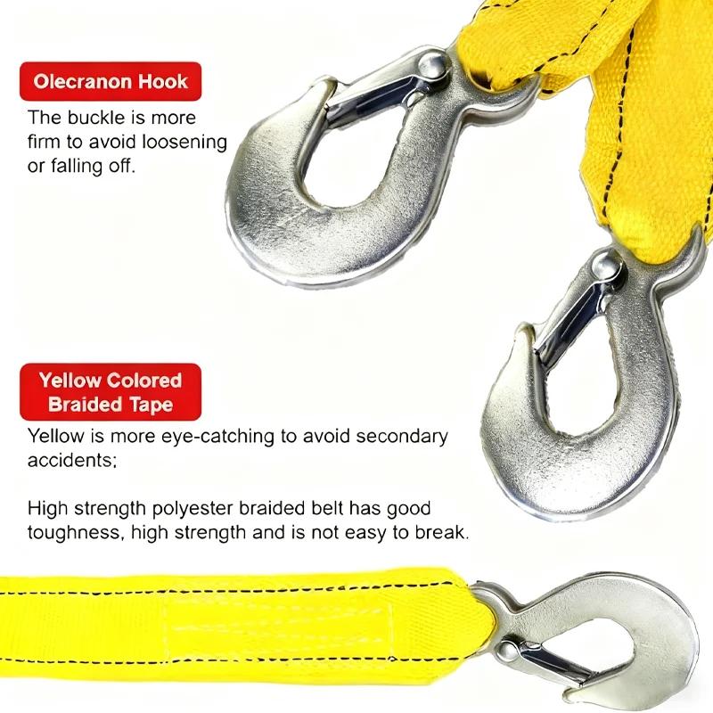 1Pc 3M/4M Heavy Duty 4T/5T Car Tow Rope with Hooks Emergency Road Recovery Towing Cable Heavy Duty Universal Auto Accessories