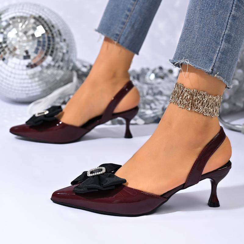 2026 Summer New Bow Pointed Toe Stiletto Sandals Wrapped Back Trip Strap Anti-slip Wear-resistant Kitten Heel Shoes