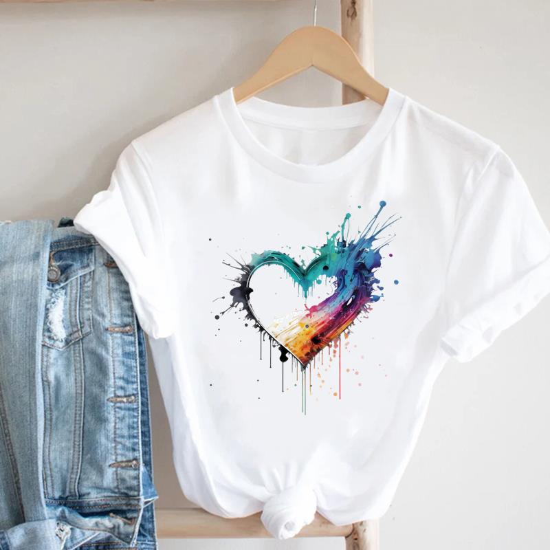 (Asian Size) letter love flower Lady Female Top Graphic Short Sleeve T-shirts Printed Fashion Clothing Women Casual T Shirt Tee