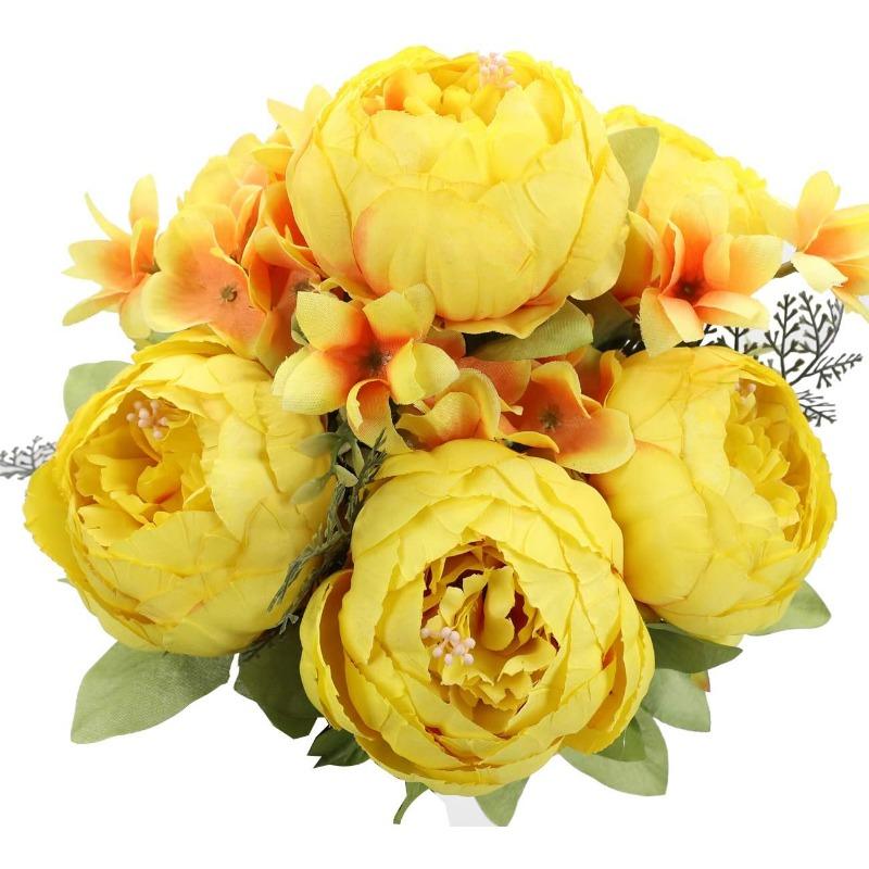 Faux Peony Bouquet 13 Heads Flowers Bud Vintage Artificial Peony 47cm Silk Flowers for Wedding Home Decoration,1pc