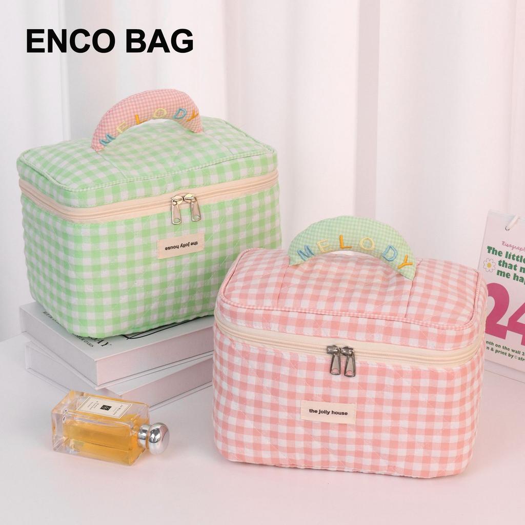 Small Fresh Plaid Cosmetic Bag, Large Capacity, High-end Multi-functional Toilet Bag, Bucket Bag, Cosmetic Storage Bag.