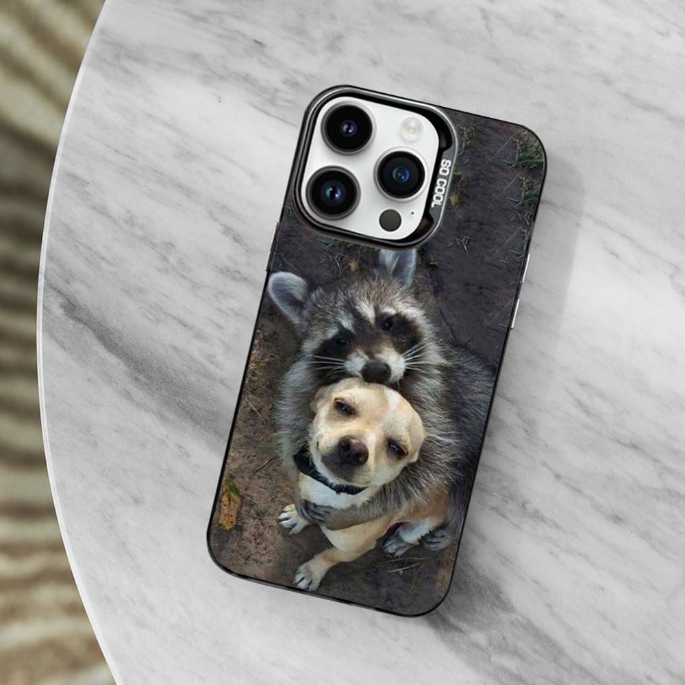 Raccoon Cute Animal Phone Case For iPhone 11,12,13,16,14,15,Mini,Pro,XS,MAX Black Matte Shockproof Cover