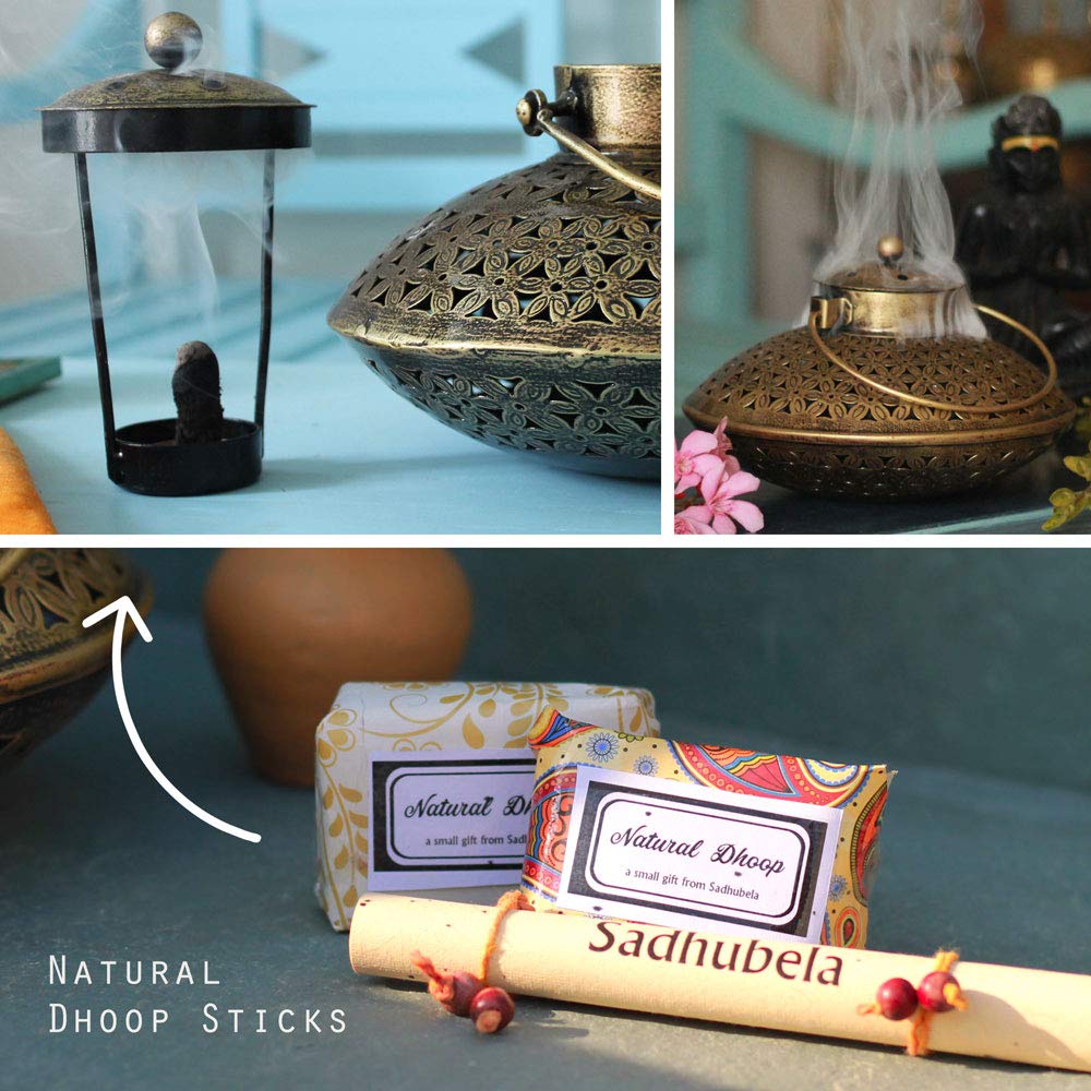 Antique Degchi Dhoop Dani Pot - Vintage & Heritage Decor Incense Dhoop Holder (Iron, Round, Antique Finished Golden)