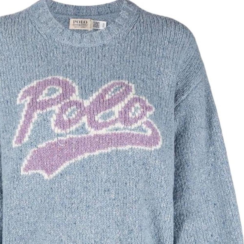 Polo Ralph Lauren Ss22 Round Neck Knitted Logo Jacquard Straight Wool Sweater Women Sweater Blue Gray 211872814-001