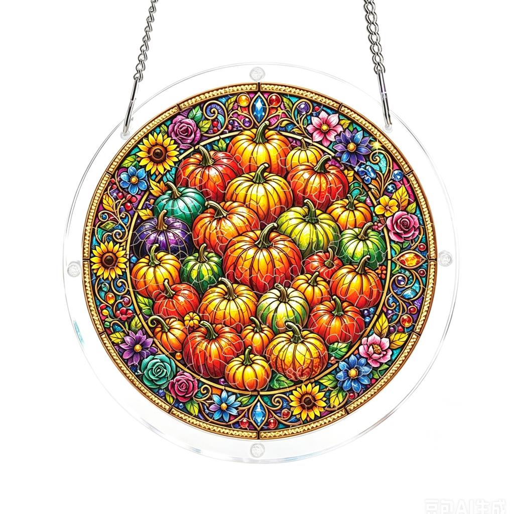 Acrylic Halloween Suncatcher Puzzle - Flat Pumpkin for Window Decor