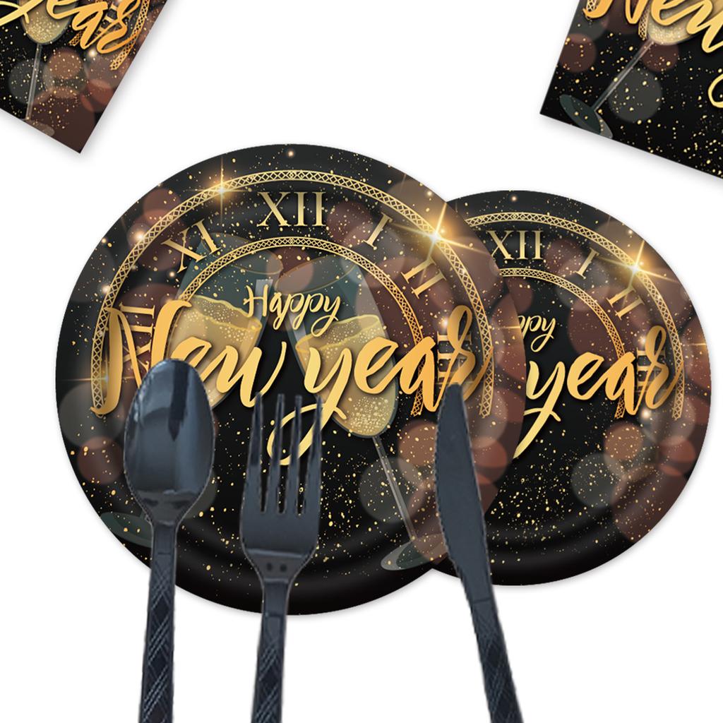 New Year'S Theme Party Tableware Set Party Tablecloth Tissue Paper Plate Paper Cup Scene Flag Arrangement