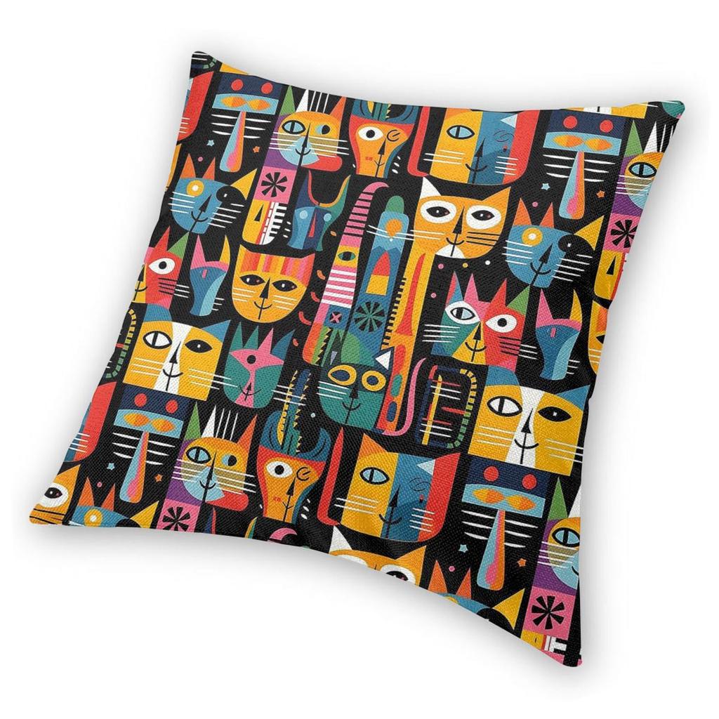 Colorful Picasso Cats Square Pillowcase Polyester Linen Velvet Pattern Zip Decor Bed Cushion Cover 45X45