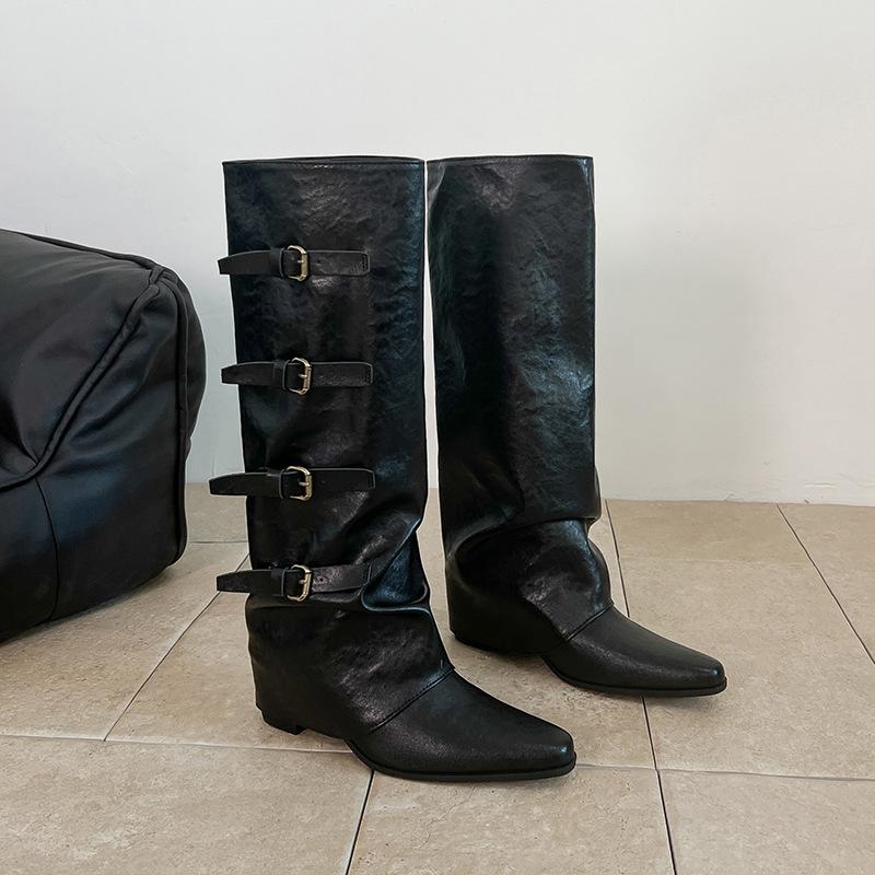 

Женские осенние новые сапоги Western Wasteland, ретро-сапоги-трубы до колена, ковбойские высокие сапоги-рыцари 40 чёрный