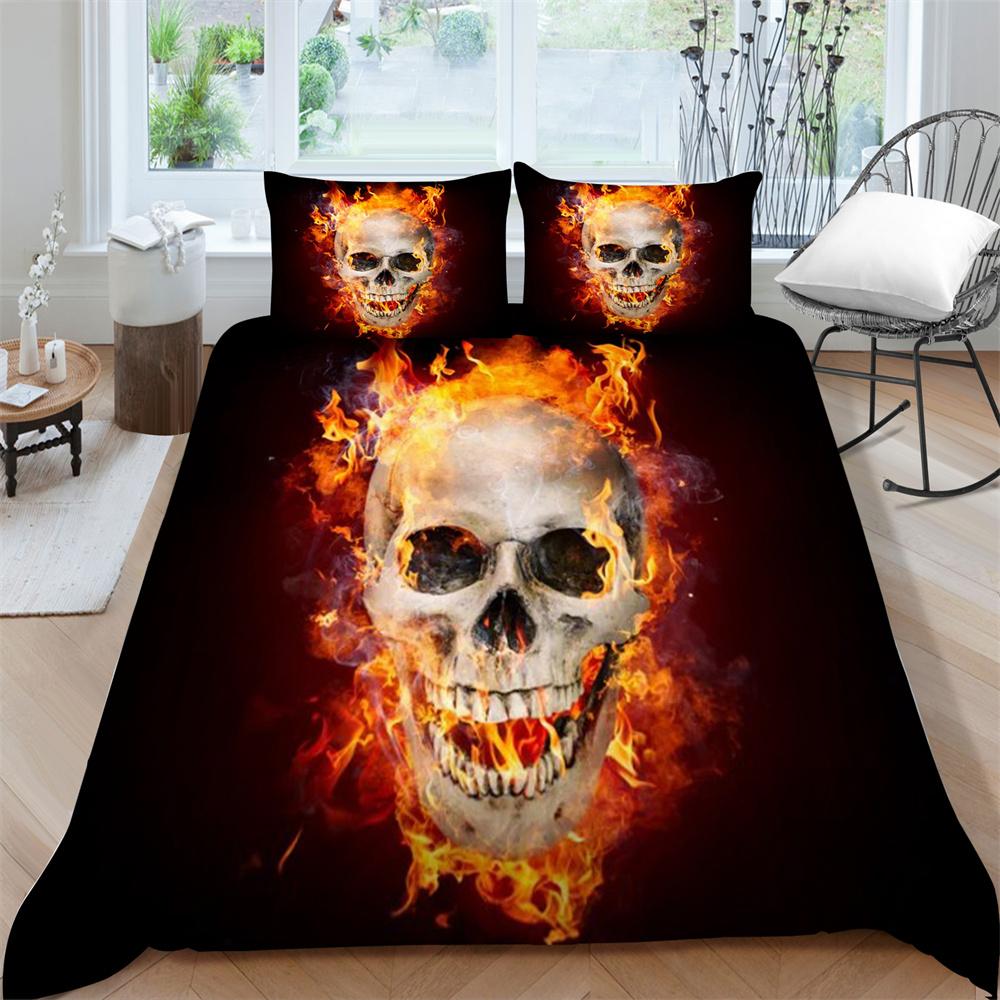 Schädel-Bettwäsche-Set, Tröster, Bettbezug, weiches Bett, Anzug, Zuhause, Schlafzimmer, Kleidung, Textilien, dreiteiliger Polyester-Bettbezug