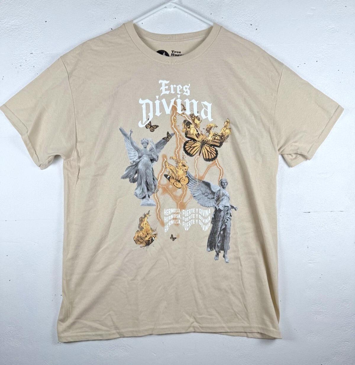 

Size L - Tree Hugger Nation Eres Divina Hermosa Fuerte Graphic 100% Cotton T-shirt Mens Tees Top Tan 2XL