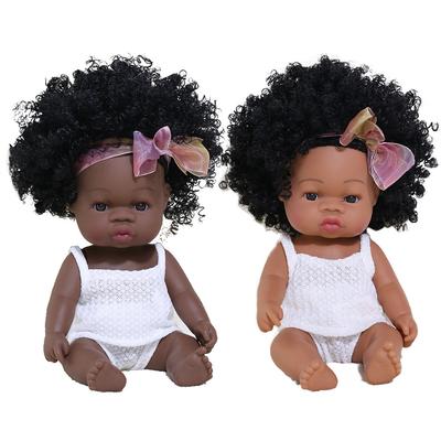 Bambole Reborn Afroamericane con Pelle Nera 33cm Carine Capelli Ricci Impiantati Bambola Neonato Corpo Intero in Silicone Bambole Realistiche per Bambini Regali di Compleanno