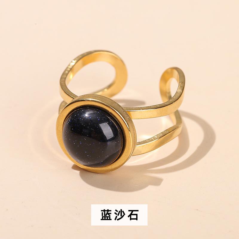 1Pcs Men's and Women's Crystal Agate Ring, Stainless Steel Ring, Retro and Simple Finger Ring