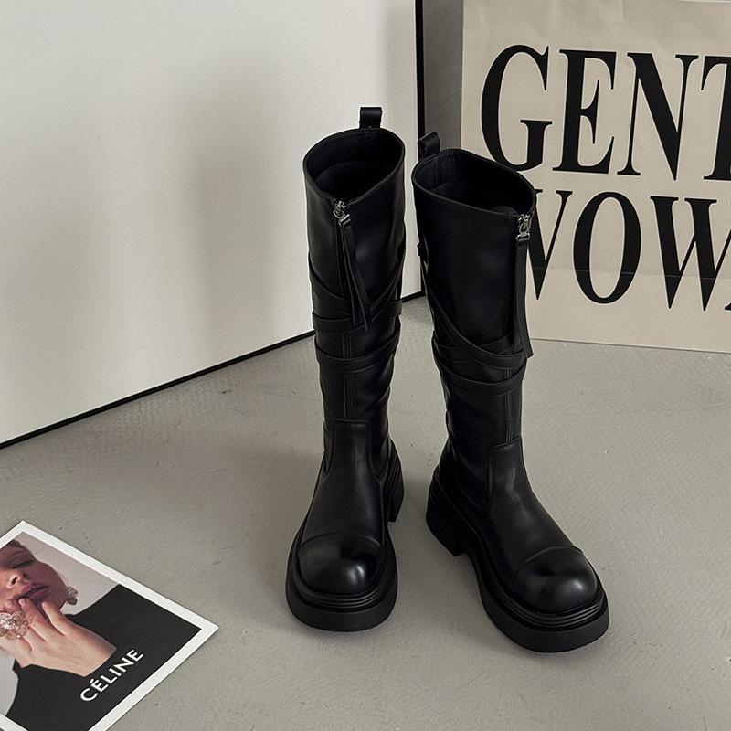 Fashion and retro design sense versatile casual women's knight boots summer new classic thick-soled heightened and thin boots