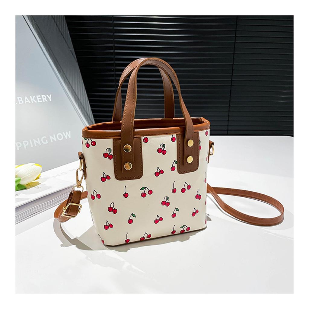 Fresh Cherry Print Fashionable Large Capacity Cute Commuter Shoulder Handbag Small Square Bag for Women