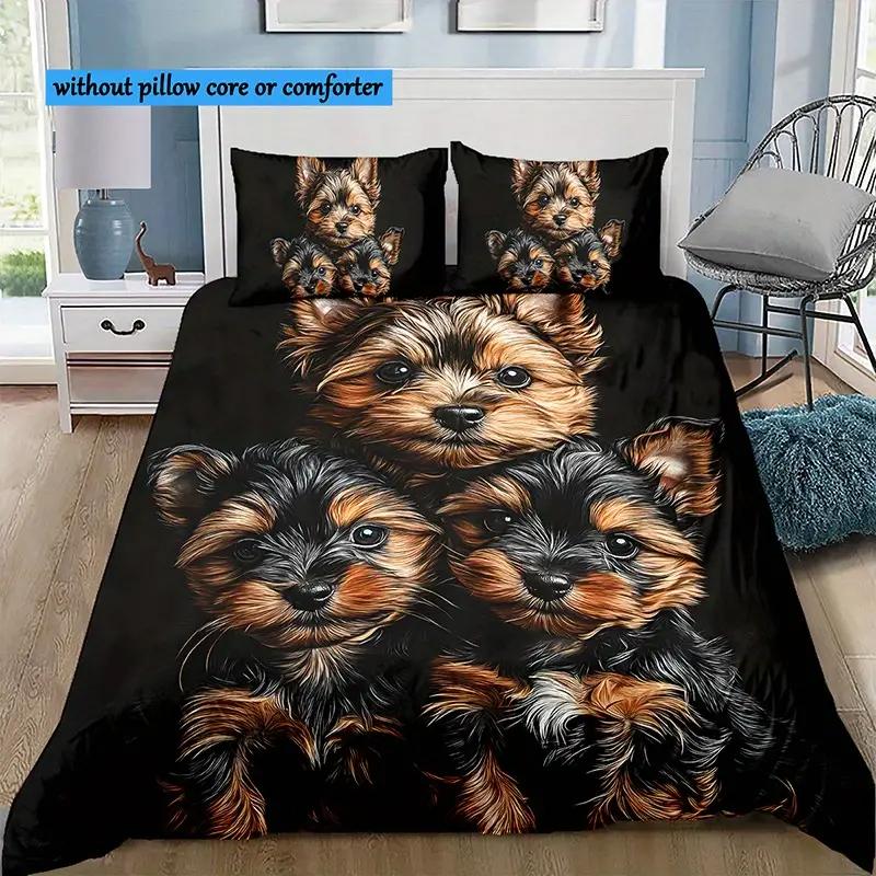 Dog-Themed Duvet Cover Set, Soft, And Breathable, Featuring Animal Print Bedding,Cute Dog Pattern Duvet Cover Set, Polyester