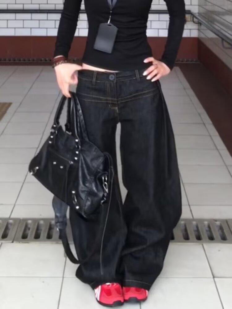 Unisex American Retro Curved Leg Deconstructed Jeans
