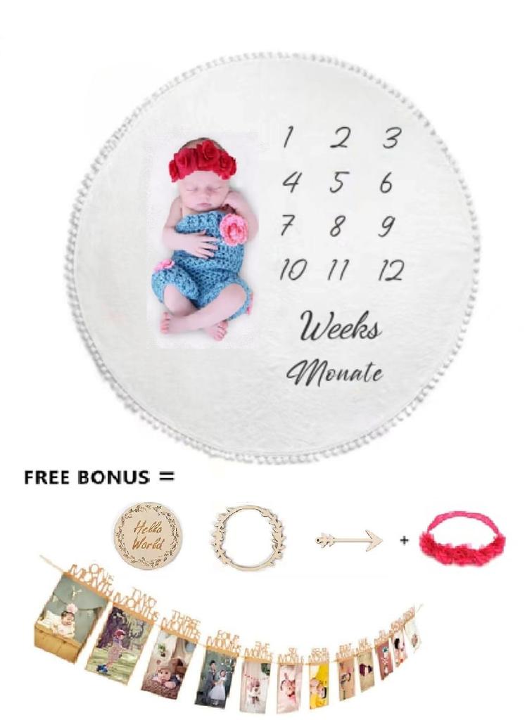 Monthly Photo Nap Baby Photo Commemorative Growth Photo Memorial Item Blanket, Mat, Shoot, Photo, Record, Birthday, Garland, QB-127 (Round)