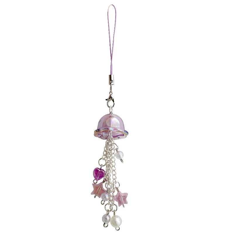 Cute Jellyfish Wind Chime Pendant Keychain Mobile Phone Lanyard Bag Key Ring Decorative Accessories For Girls Christmas Gift